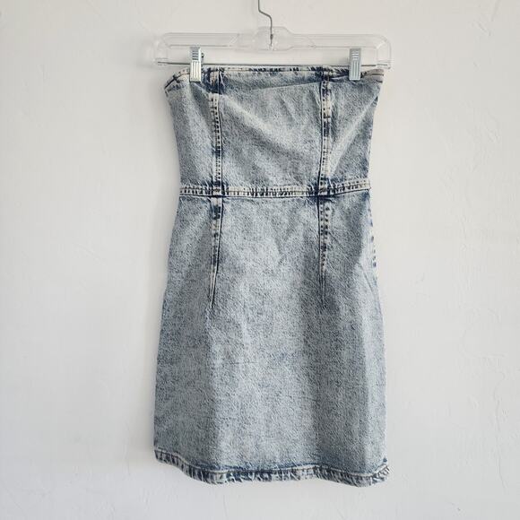 Zara Light Wash Strapless Denim Mini Dress Stretch Fit Size XS - Picture 3 of 8